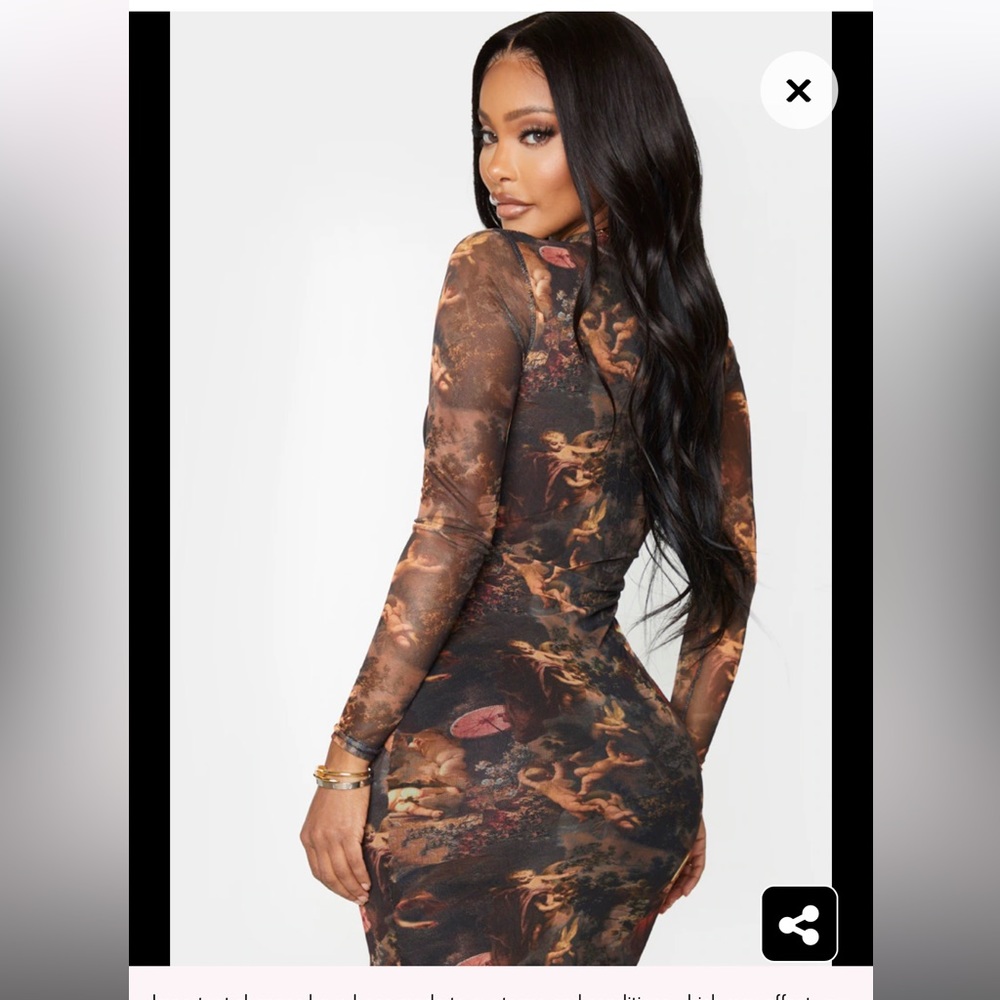 Shape Renaissance Print High Neck Mesh Bodycon Dress